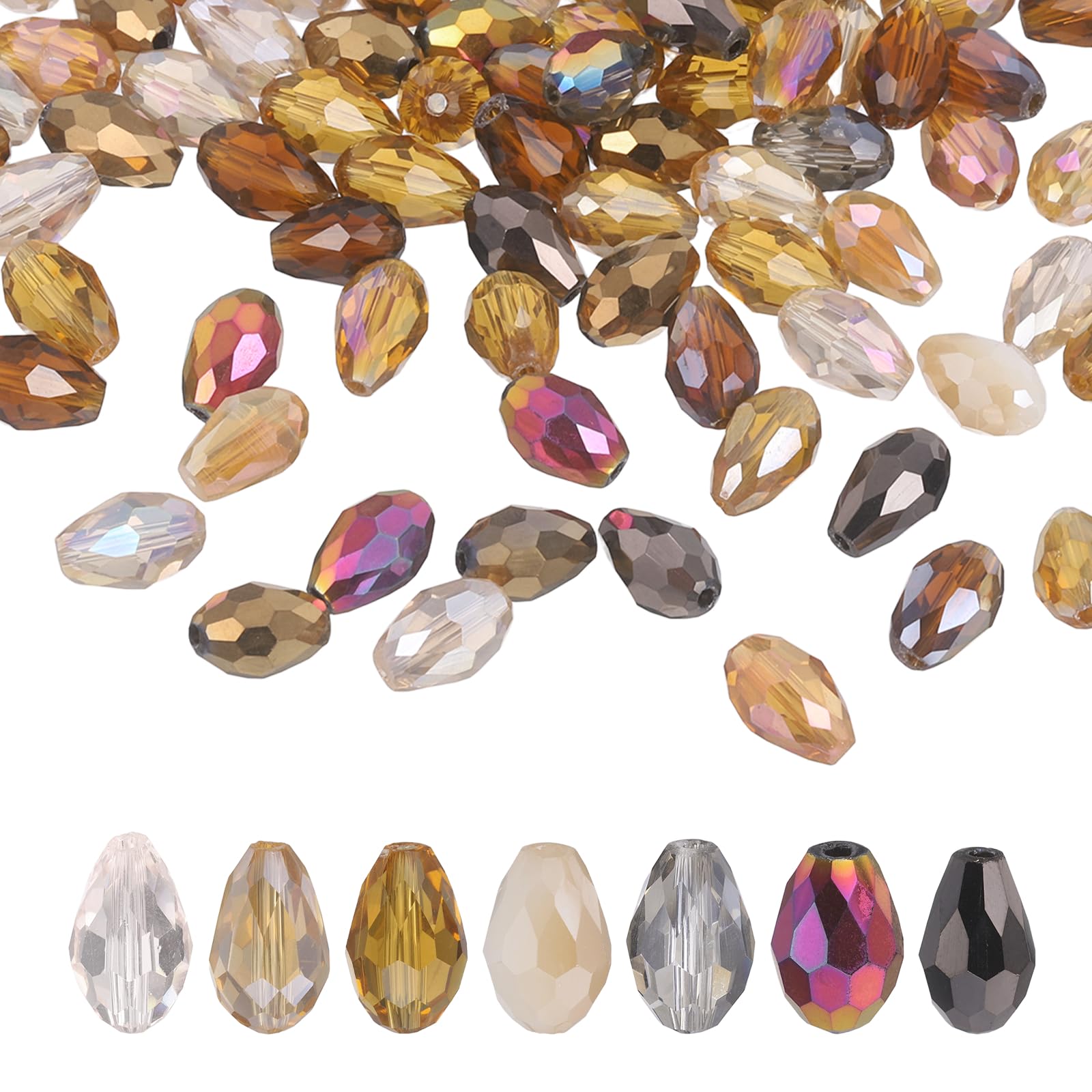 sourcing map 50 PCS Teardrop Crystal Glass Beads, 8x12mm Faceted Shape Crystal AB for Necklace Bracelet Earrings DIY Jewelry Crafts Making Supplies, Coffee Brown