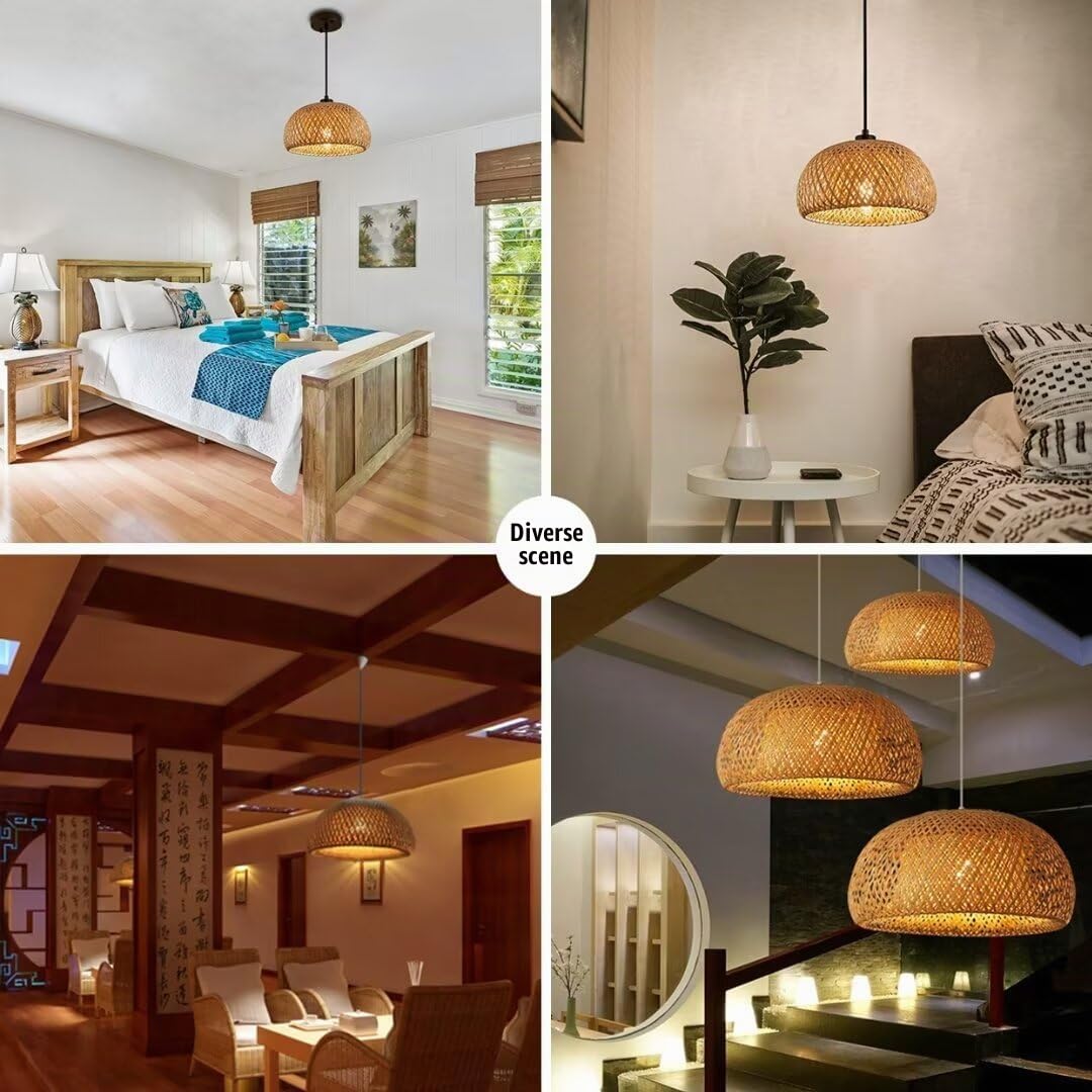 Lampadario in bambù intrecciato a mano, filo di bambù naturale, stile pastorale, lampada a sospensione, plafoniera per ristorante, caffetteria, camera da letto, ingresso