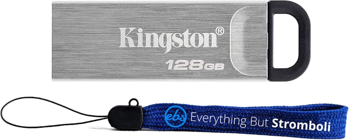 Kingston 128GB DataTraveler Kyson USB 3.2 Flash Drive 200MB/s High Speed USB for Computer (DTKN/128GB) Bundle with 1 Everything But Stromboli Lanyard