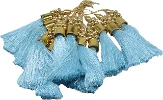 Craft Love Golden Beads Silk Thread Latkan Bunch Tassel for Crafts, Saree Border, Latkan & DIY Decorative Ideas - Pack of 12 Piece (Length :- Tassel : 9.5 cm & Tassel with dori - 17.5 cm) (Sky Blue)