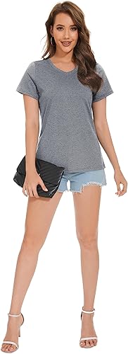 Vista 5 de TACVASEN Womens T-Shirt Summer Tops V Neck Tshirts Cotton T Shirt Casual Tops