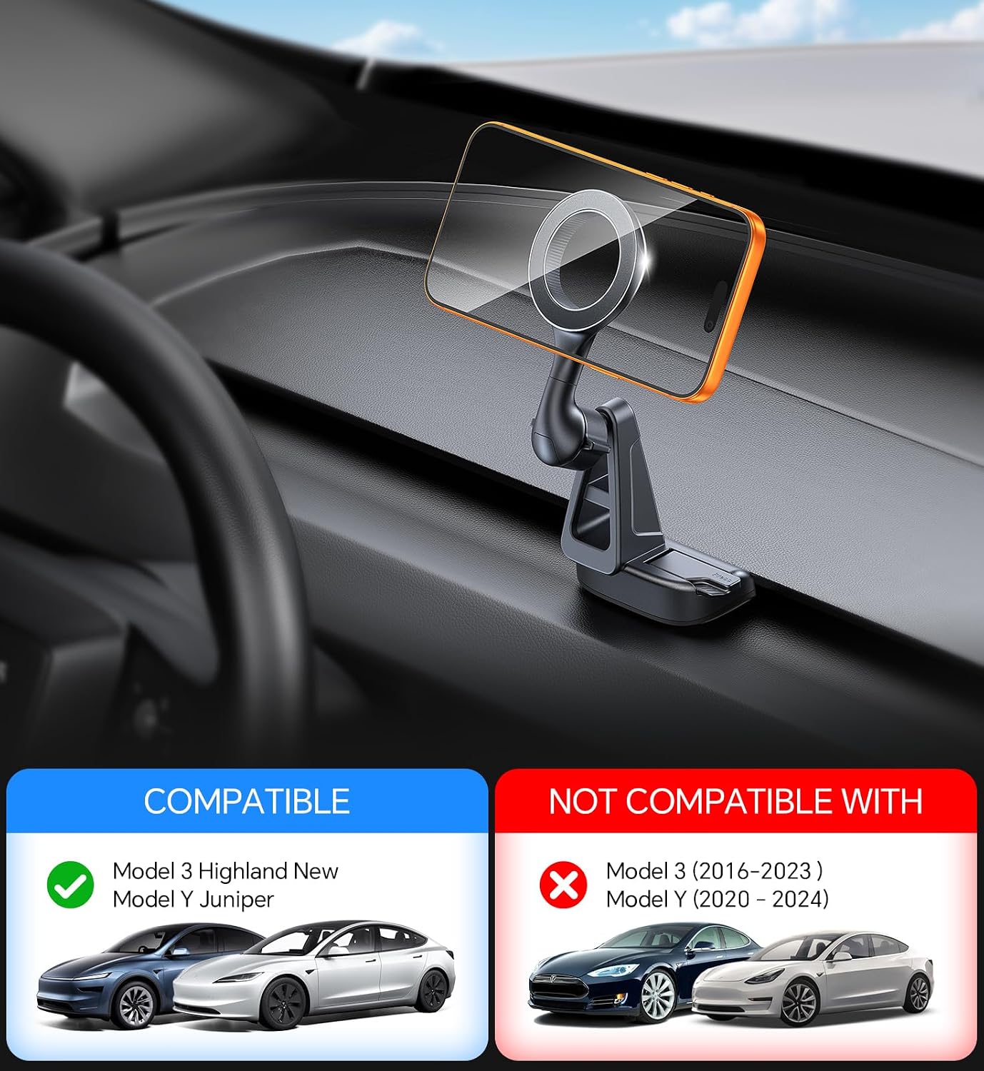 for Tesla Model y Phone Mount, for magsafe Tesla Phone Mount【Strong Magnets】 for Tesla Model 3 Y Car Accessories [ONLY FIT for 2024-2025 Model 3 & 2026 New Model Y Juniper]