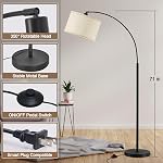 71" Arc Floor Lamps for Living Room, Standing Lamp with Adjustable Lamp Head, Tall Pole Lamp with Foot Switch, Arched Reading Light for Bedroom, Office, 9W 3 Color Temperatures Bulb Included