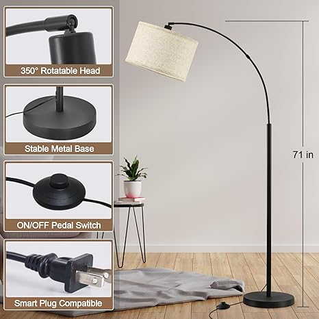 Luvkczc Luvkczc 71" Arc Floor Lamps for Living Room, Standing Lamp with Adjustable Head, Tall Pole Lamp with Foot Switch, Arched Reading Light for Bedroom, Office, 9W 3 Color Temperatures Bulb Included photo 2