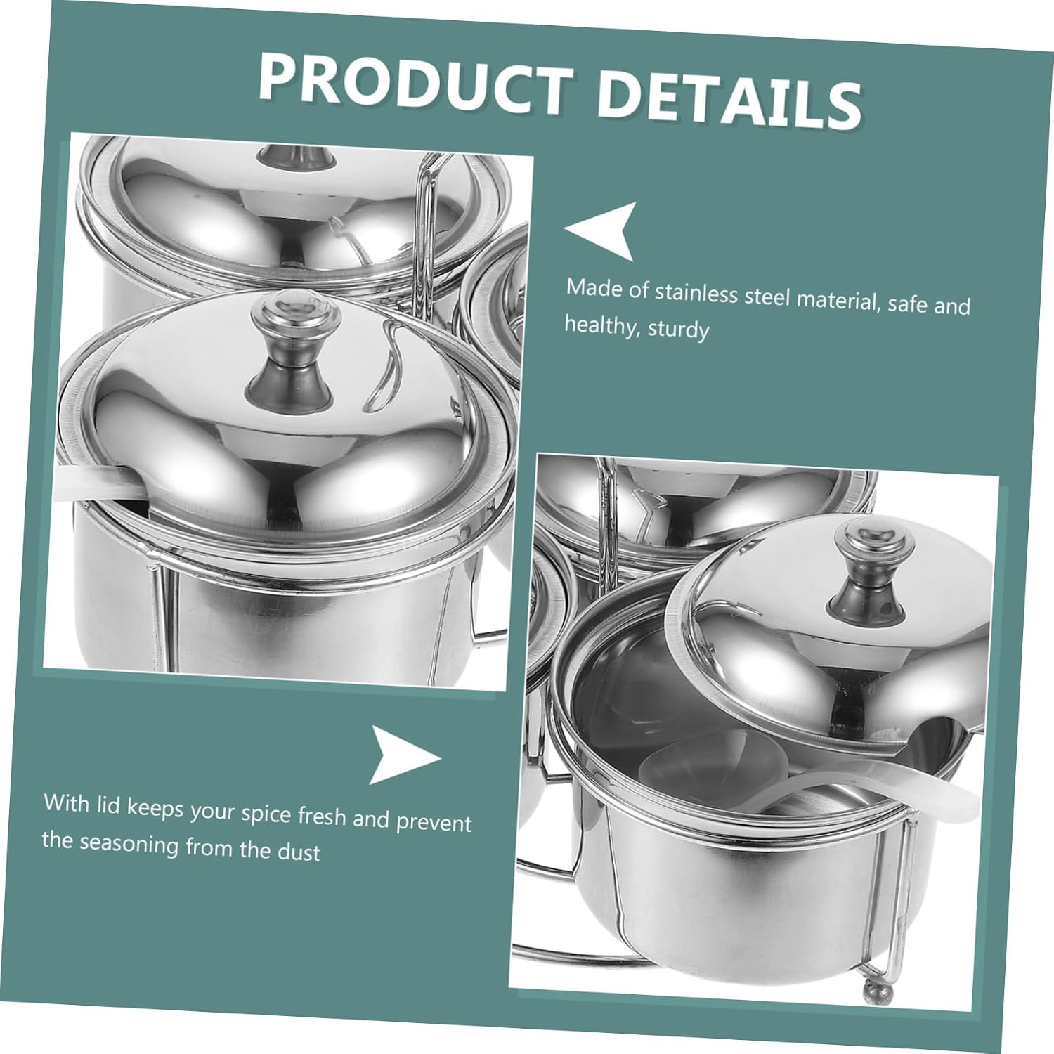 Stainless Steel Seasoning Box Set Airtight Jars Lids Magnetic Spice Jars Condiment Container Lid Small