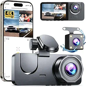 3 Channel 4K+1080P Dash Camera for Cars with App Control and Night Vision