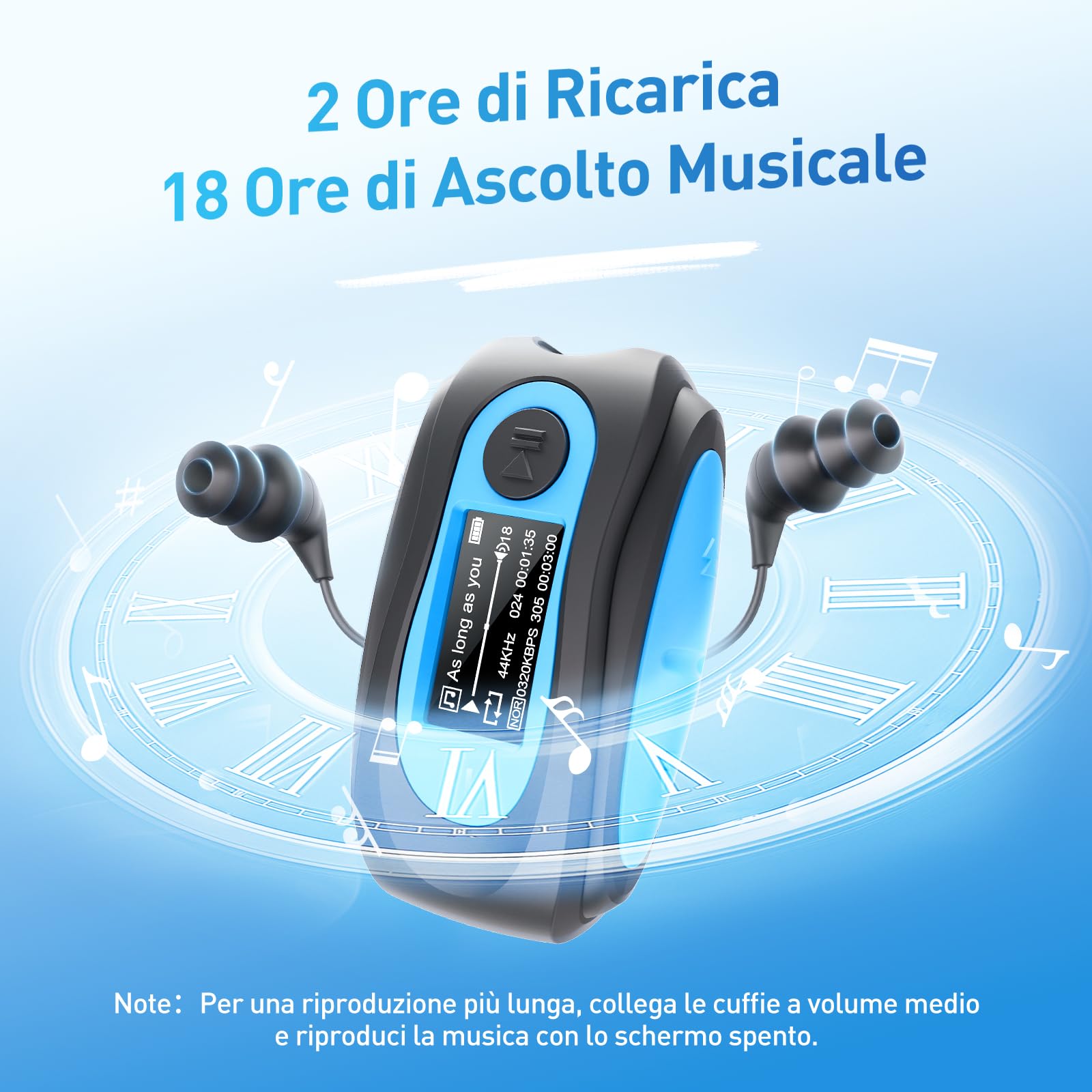 AGPTEK Lettore MP3 Impermeabile Subacqueo IPX8 con Clip Lettore Musicale da 8GB Nuoto MP3 con Auricolare,Cavo Audio e 3 paia di Tappi per le Orecchie,Supporta Radio FM,per Sport in Esecuzione Surf
