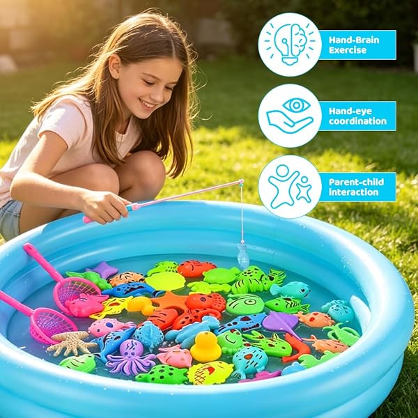 Jouet de Peche Magnétique, 54 Pièces Jouet de Pêche Flottant, Jouet de Bain éducatif, Jeu Peche a La Ligne Enfant, pour Enfant Education Play Set en Plein Air - 3