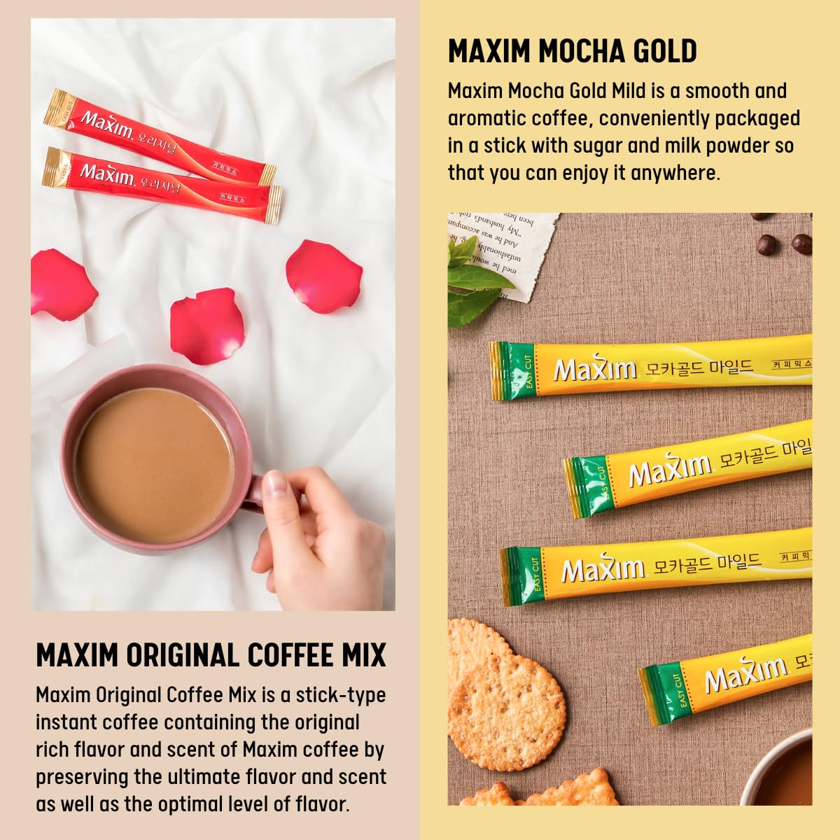 Korean Variety Coffee Sampler, 30 Sticks – 6 Flavors Including Maxim Original, Mocha, Blended Mocha, Gold Blended, Arabica & Iced Mocha – Instant Coffee Mix Single-Serve Gift Set (30 Pack)