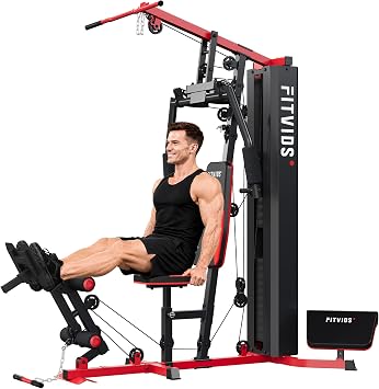 Fitvids Home Gym Equipment with 160 lbs Weight Stack, Multifunctional Full Body Workout Machine with Pulley System & Leg Press, Adjustable 5-Angle Butterfly Press Workout Station for Apartment, Garage