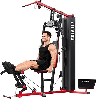 Fitvids Home Gym Equipment with 160 lbs Weight Stack, Multifunctional Full Body Workout Machine with Pulley System & Leg Press, Adjustable 5-Angle Butterfly Press Workout Station for Apartment, Garage