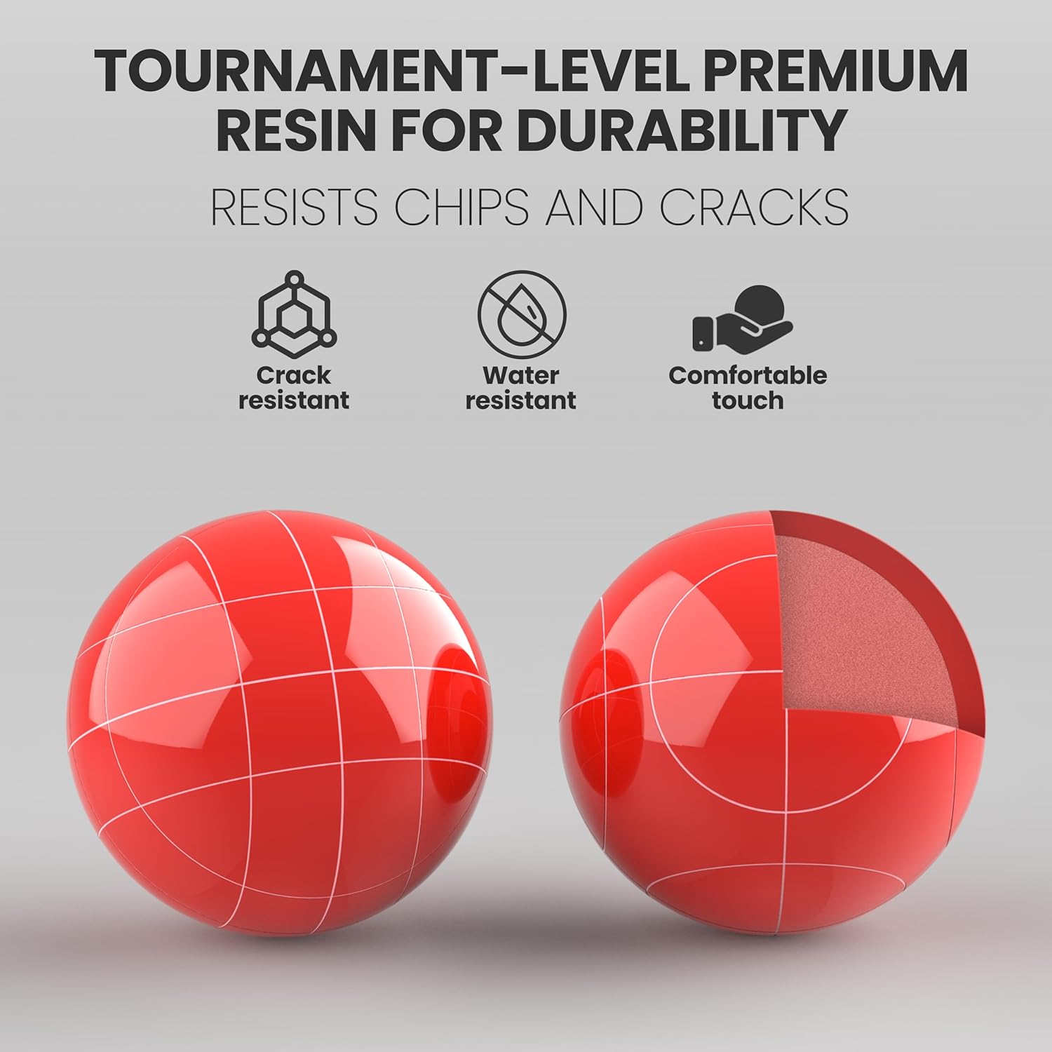 Bocce Ball Set 100mm Regulation Size and Weight for Lawn, Beach Bocci Game Sets for 2-8 Players (Red and Black)