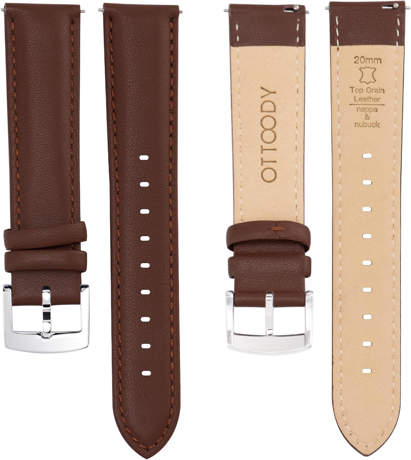 OTTOODY Leather Watch Bands Strap Quick Release, Elegant & Soft Top Grain Genuine Leather Watch band for Men Women, 22mm 21mm 20mm 18mm 16mm Replacement Straps for Watch & Smartwatch
