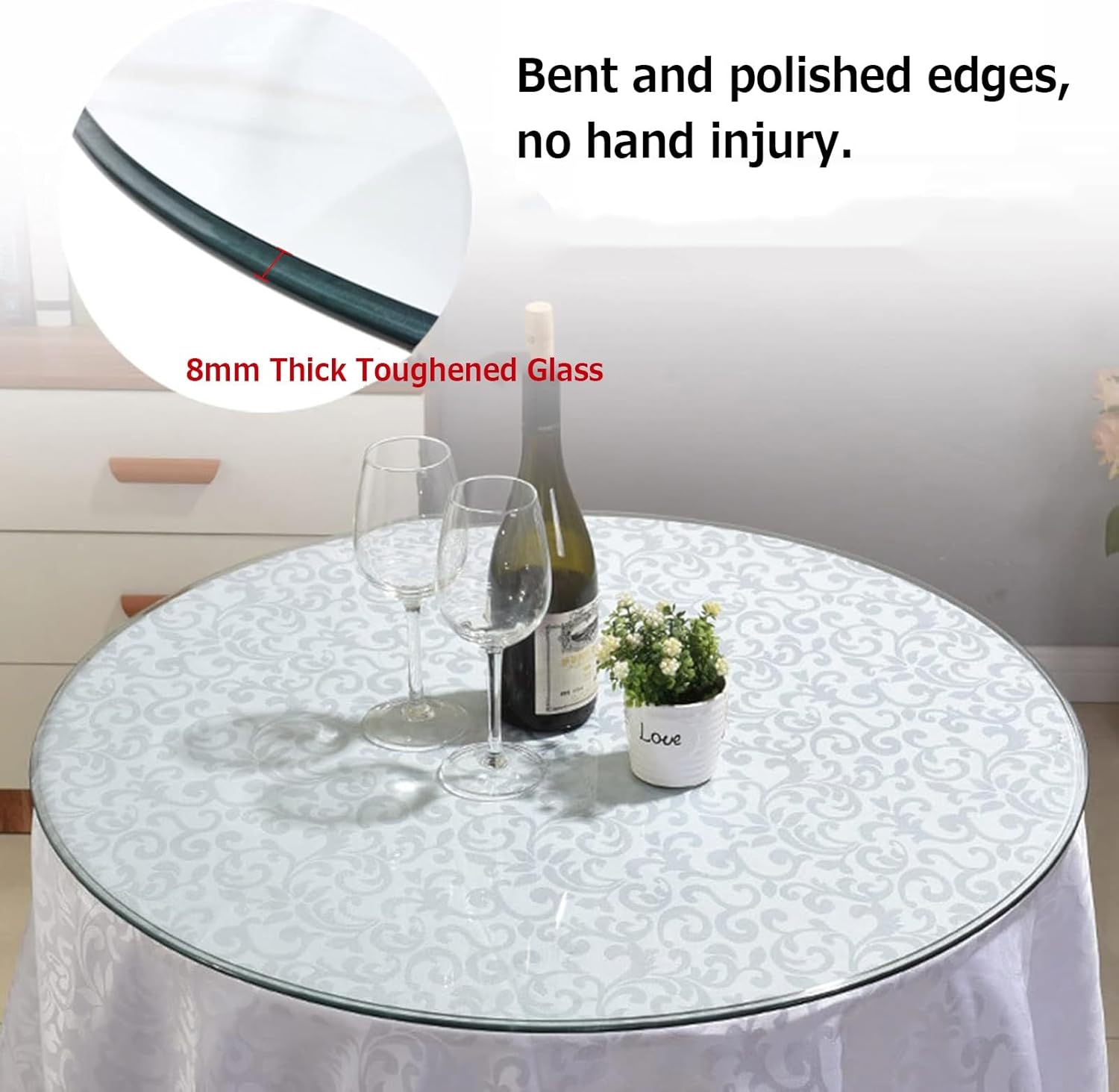 V3VOGUE Glass Round Table Top for Dining Table, Robust Tempered Glass Table Top, Ø40cm 90cm 8mm Thick Heavy Duty Transparent Tempered Glass, Flat Polished Edge, Outdoor Patio Table Top(90cm)