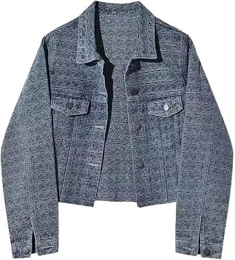 Womens Denim Jacket Spring Autumn Short Korean-Style Loose Long-Sleeve Jean Coat for Women