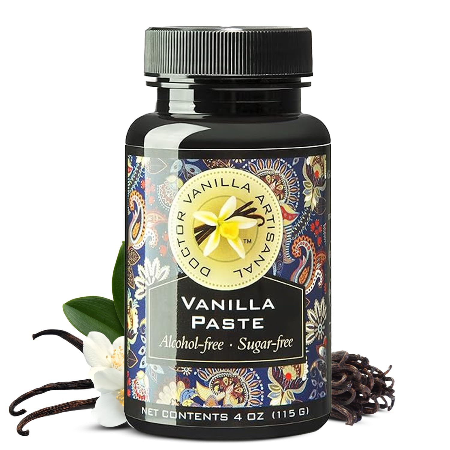 Organic Vanilla Alcohol‑Free Paste, 8 fl oz - Madagascar Bourbon vanilla, 100% natural, sugar‑free, GMO‑free, gluten‑free, vegan, paleo, keto, kosher, and halal