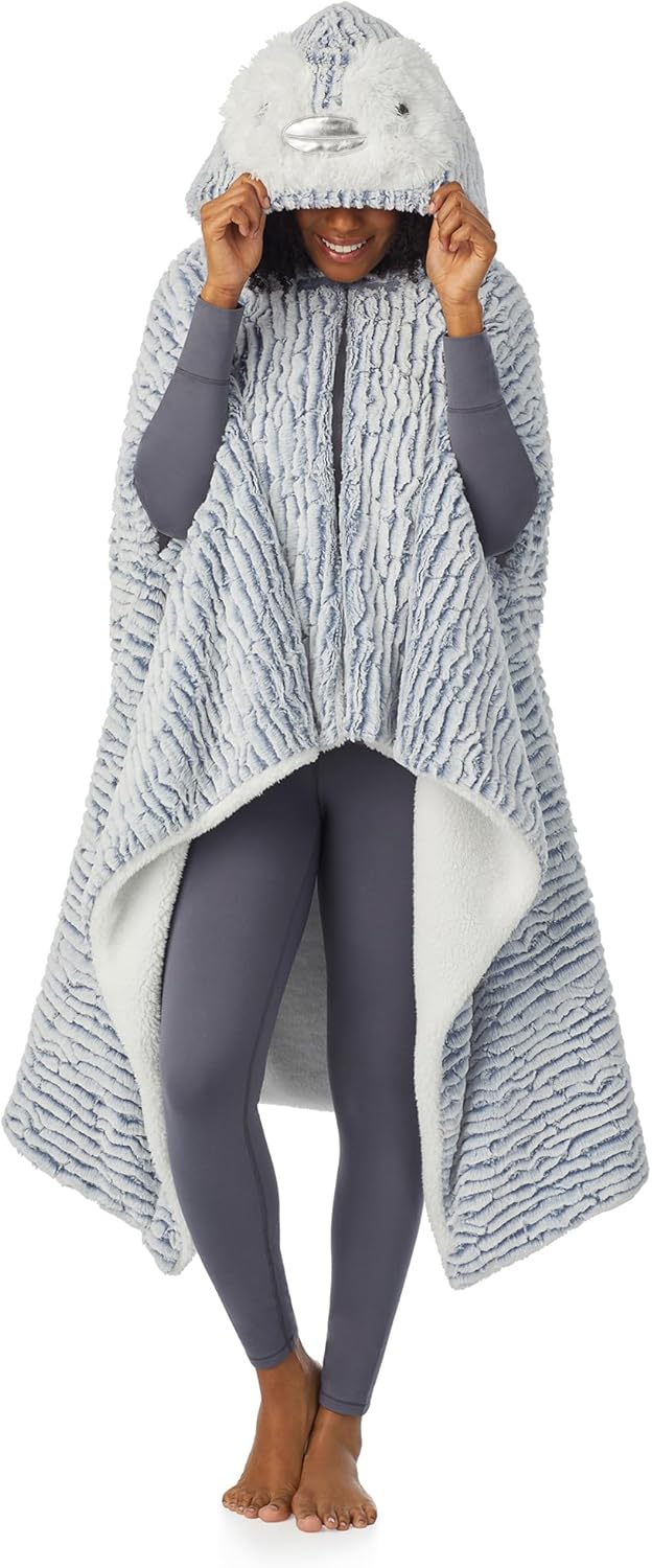 Saint Eve Grown Ups Sherpa Lined Fleece Blanket Hoodie for Women, Comfy Oversized Wearable Blanket Wrap with Animal Hood