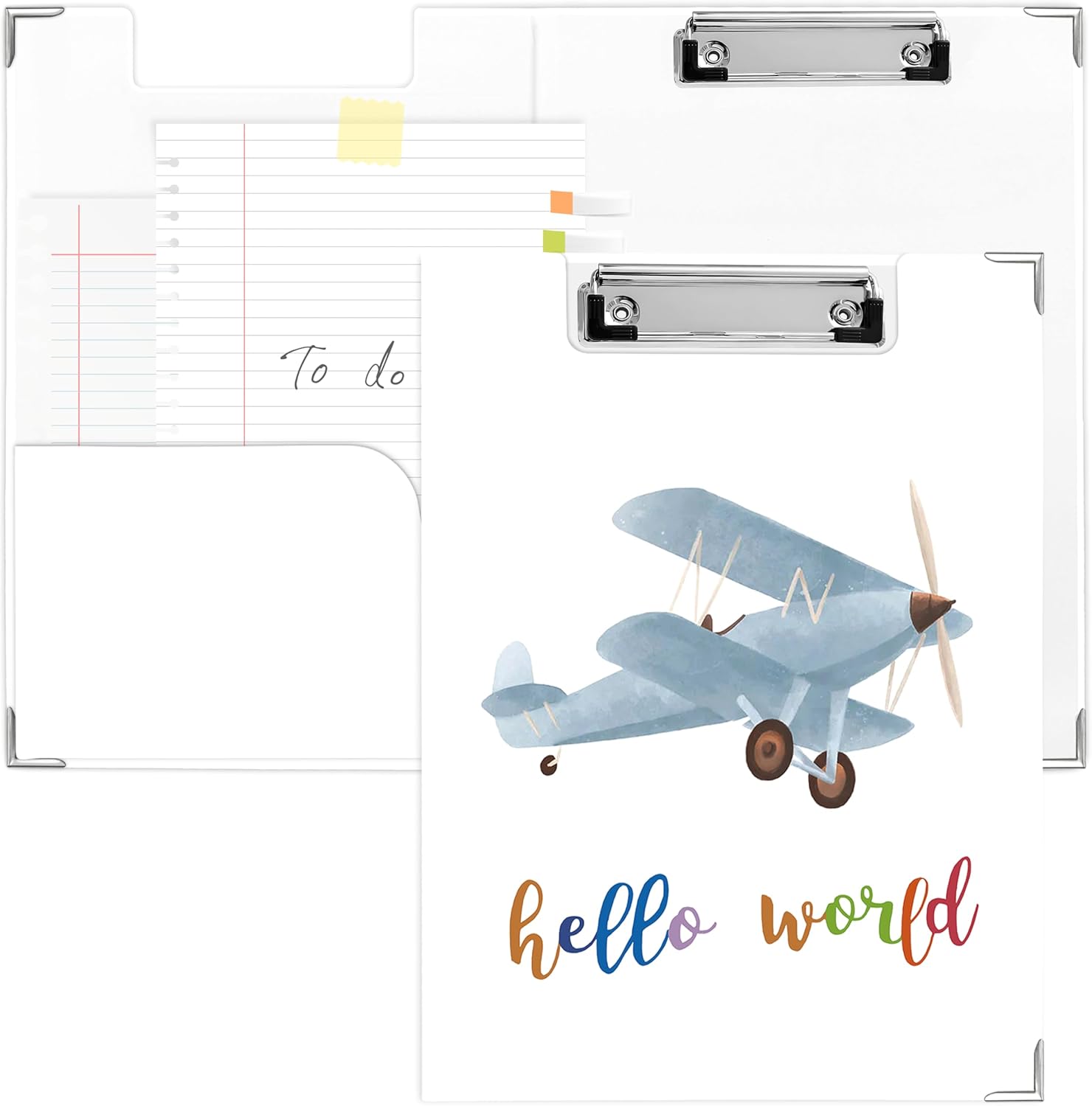 Positive Affirmation Clipboard Folio with Storage Pocket for Classroom, Hello World Adventure Awaits Padfolio Clip Board with Metal Clip for Students Women Men, 9.1x12.4 in