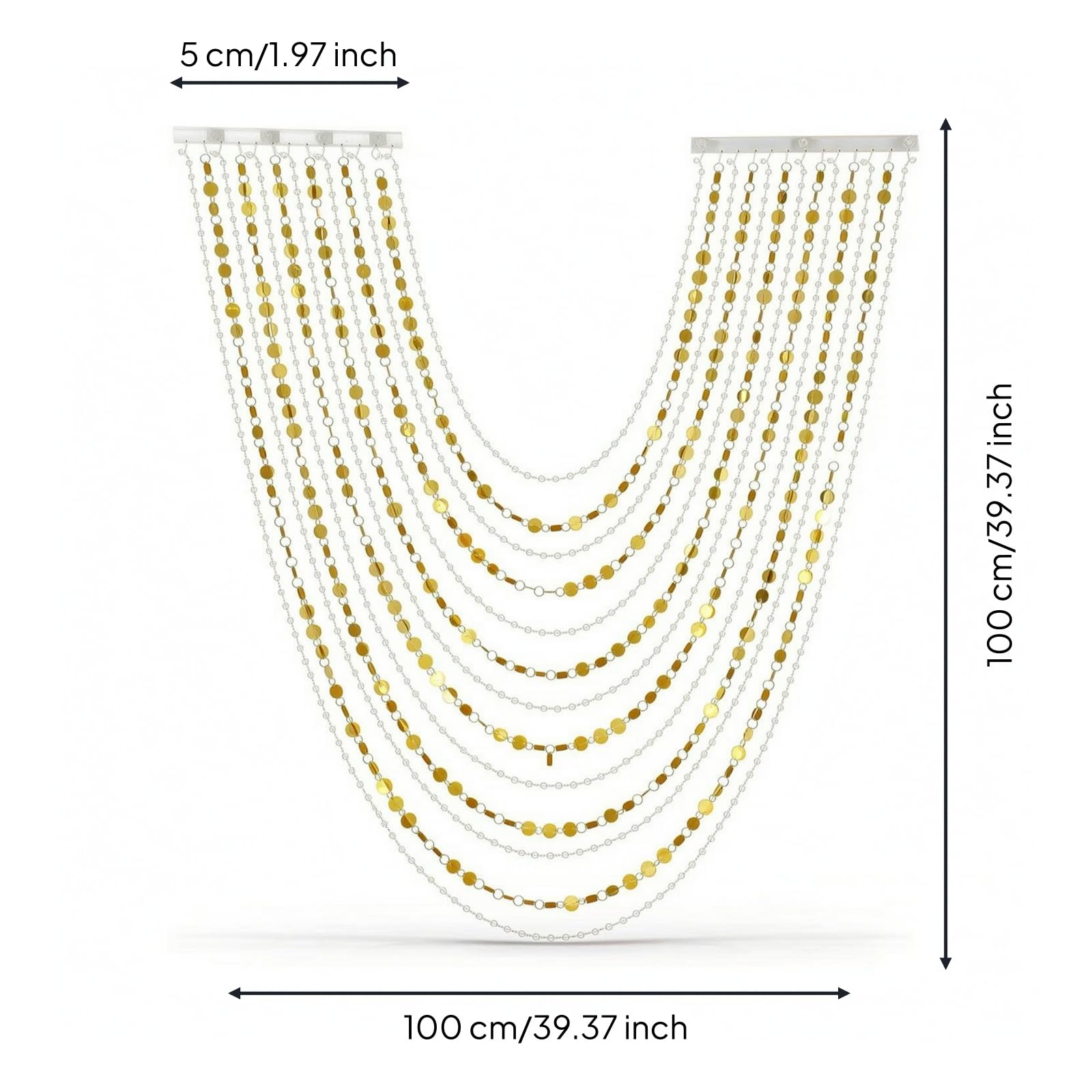 Amagogo Rideau de Plafond Événement Paroi Perles, Hauteur Maximale 1 Mètre, Largeur Réglable, Perles De Terre + Paillettes Dorées