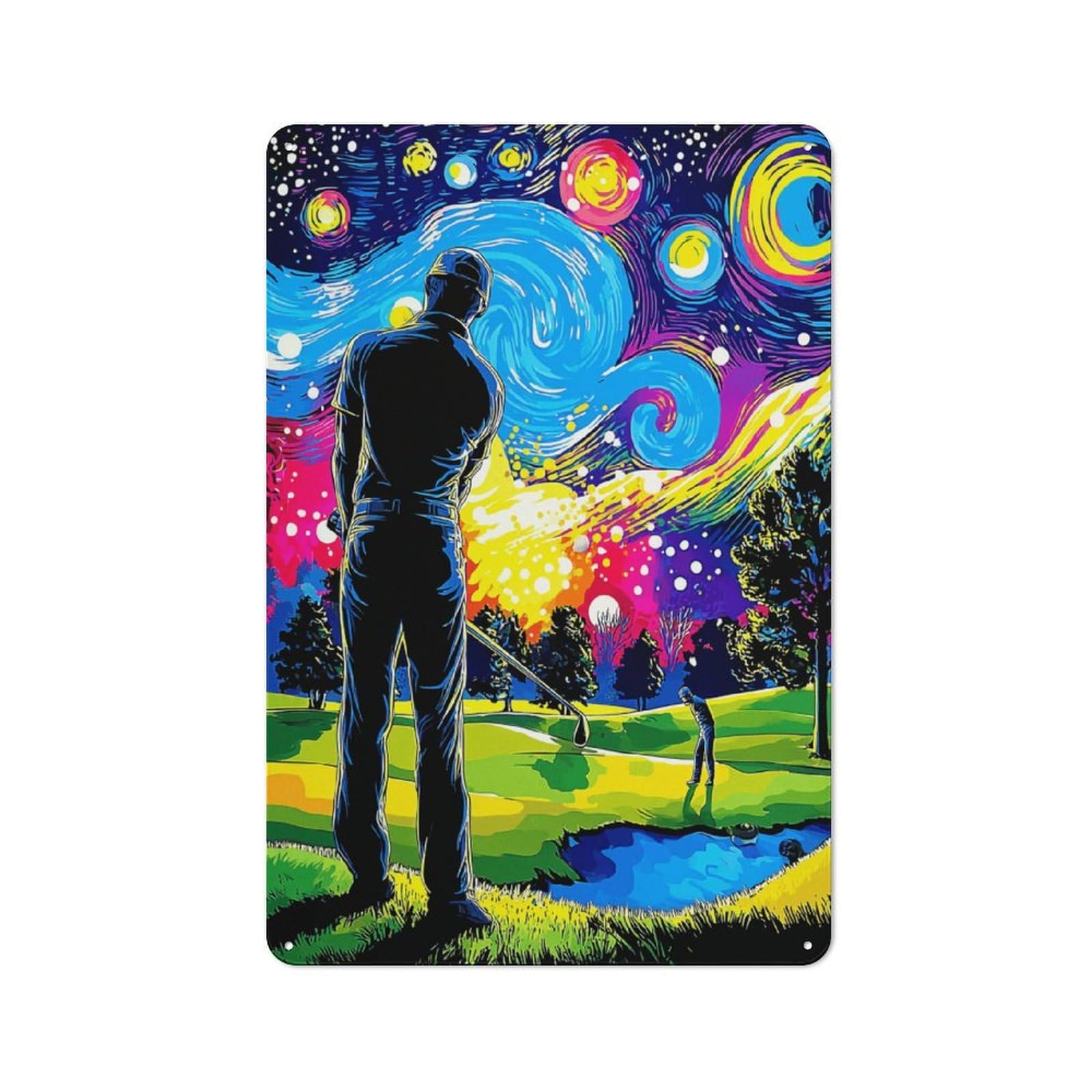 Junmoney Golf Under Starry Sky Metal Sign 30X20cm With For Home Bar Wall, Vintage Decor, Wall Decoration For Home Bars And Entertaining Spaces