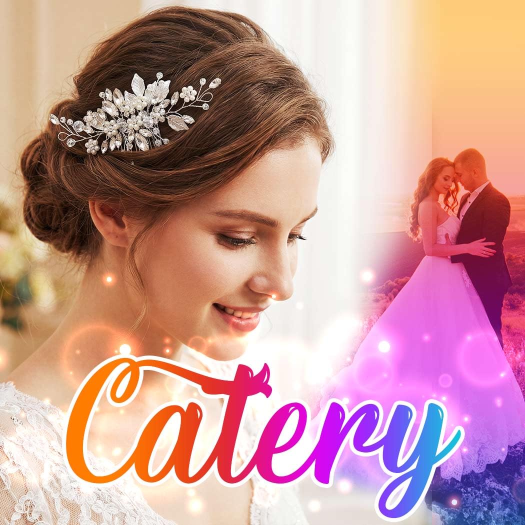Catery Bridal Hair Comb Silver Prom Piece Wedding Accessories for Brides | Rhinestone Bride Hair Accessory Pieces Pearl Side Clip Leaf Decorative Hair Combs Headpiece Bridesmaid