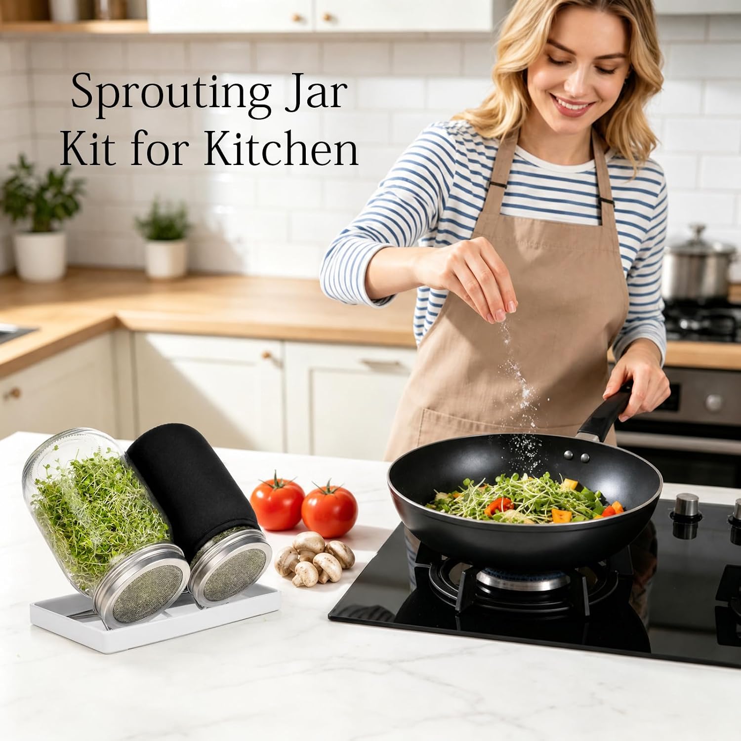 SheeChung 2 Pack Sprouting Jar Kit with Stainless Steel Sprouting Lids