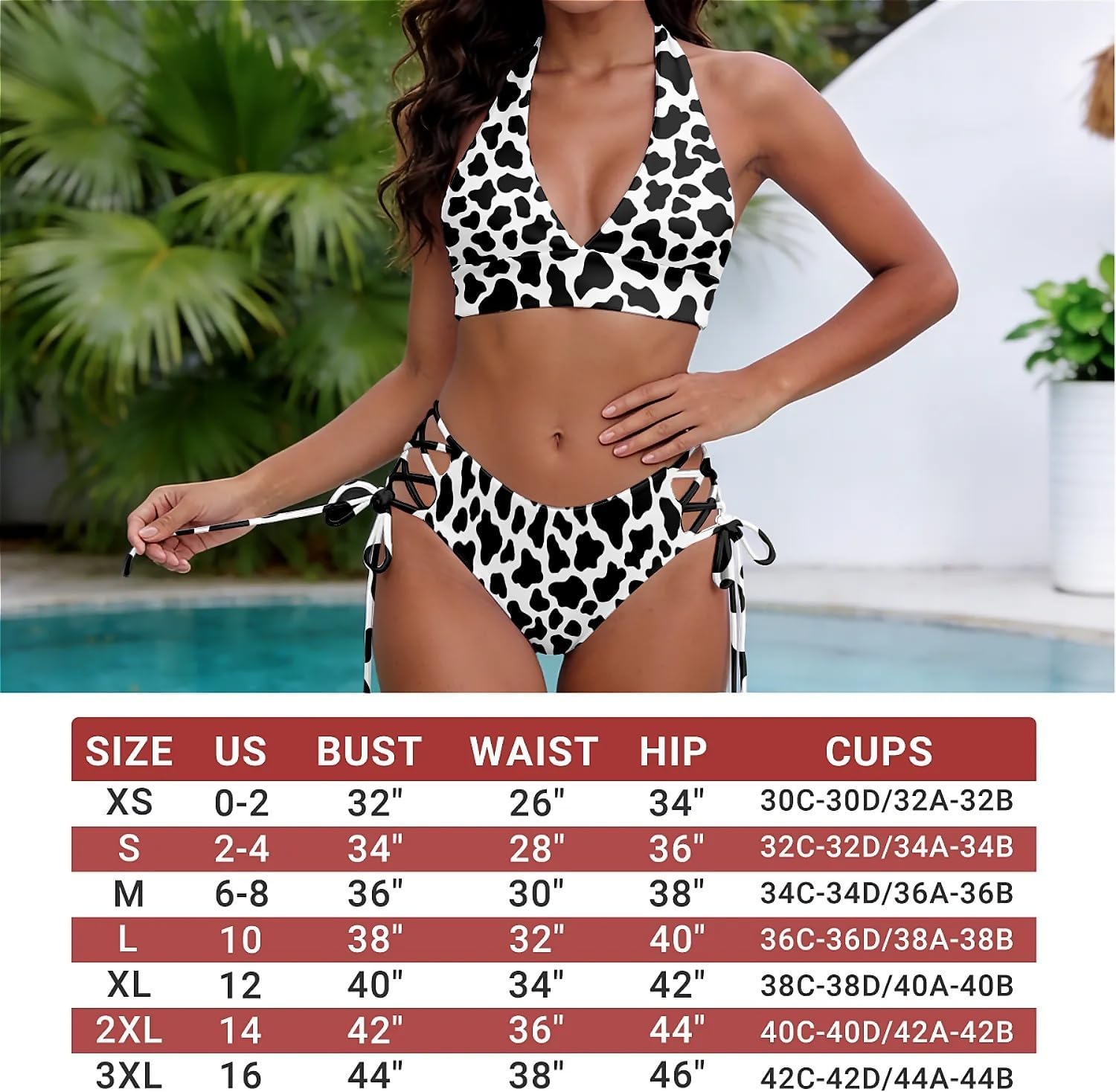 Bikini Set for Women Two Piece Swimsuit V Neck Triangle Top Bathing Suit String Mid Rise Lace up Swimwear Set
