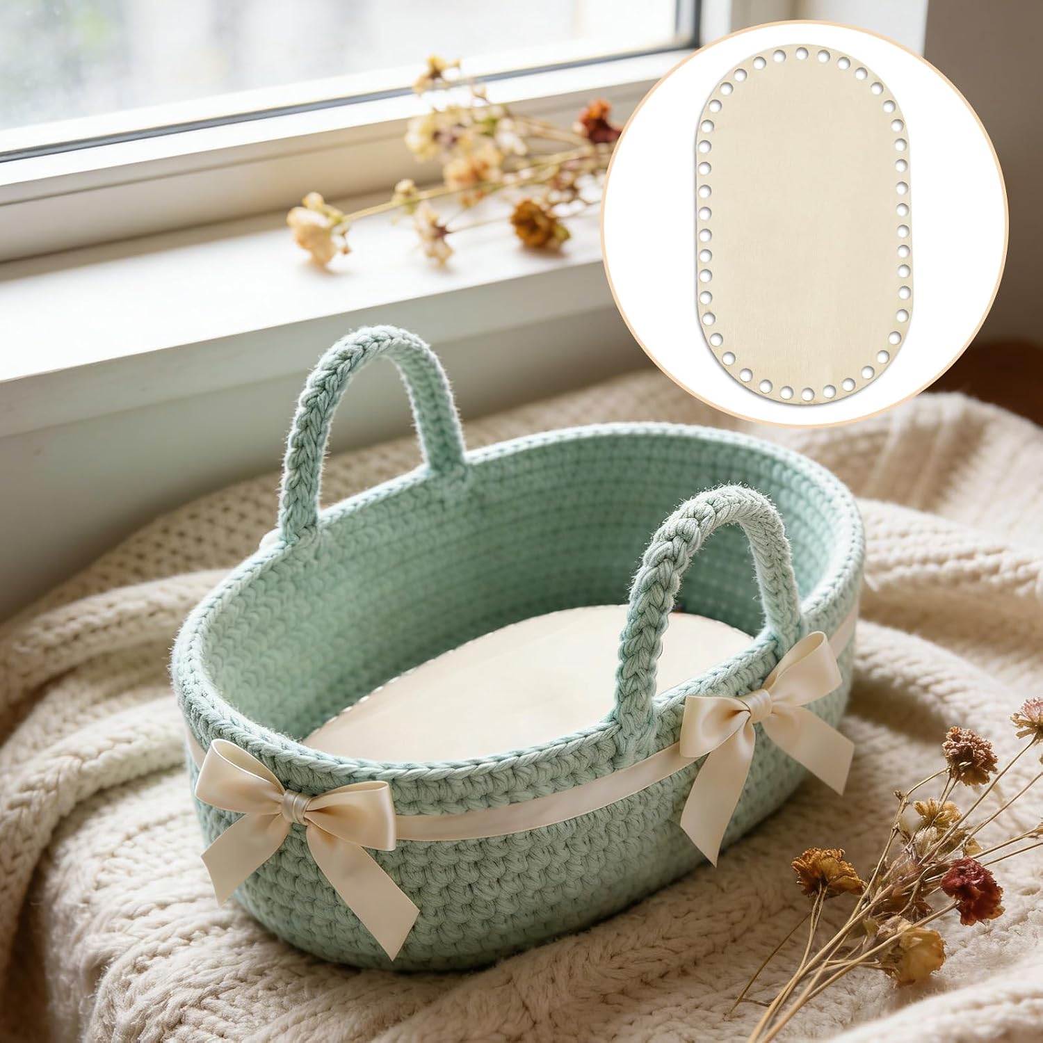 Crochet Basket Base, 4 Pcs Blank Crochet Basket Bottoms Wooden Oval Circle Weaving Making Supplies for DIY Craft Knitting Materials(4 Sizes)