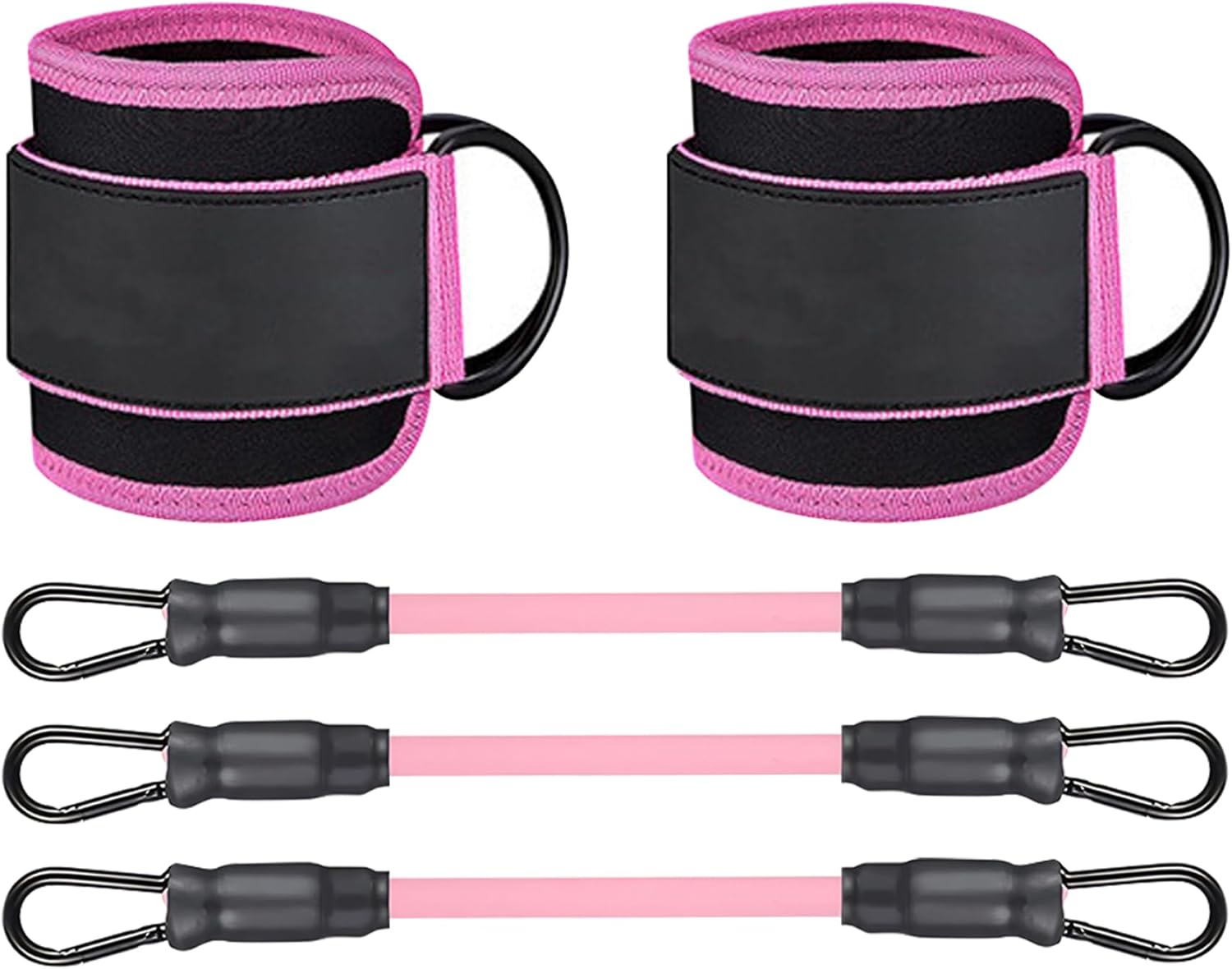 5PCS Ankle Resistance Bands with Cuffs, 10lb 20lb 30lb Stretchy Breathable Straps with D Rings, Adjustable Fitness Equipment for Women Men