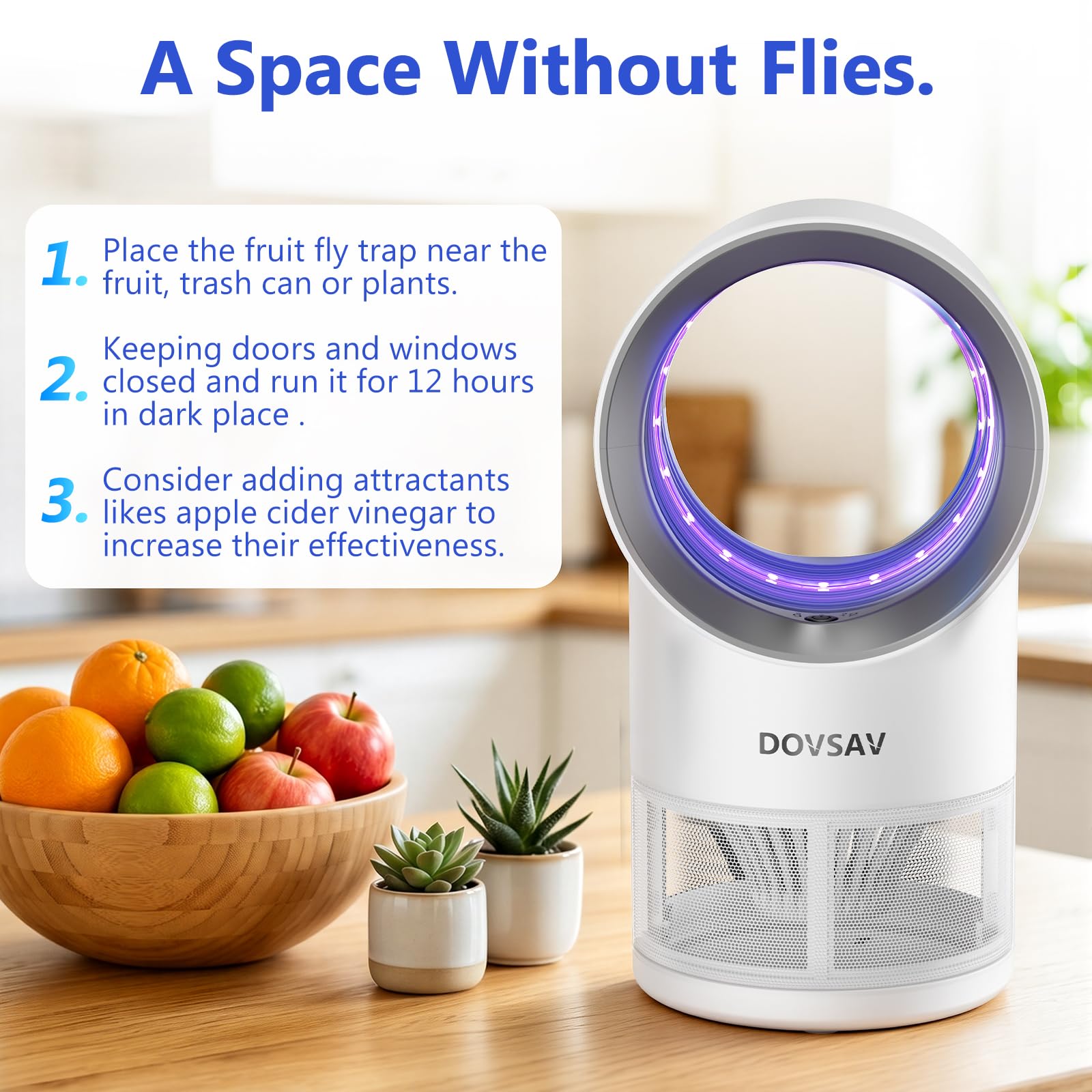 Trappola per mosche della frutta per interni, trappola per mosche con aspirazione, per interni ed interni, trappole per moscerini per casa, con timer e luce per insetti, 10 pezzi di colla adesiva