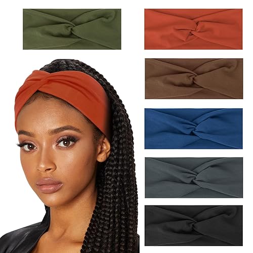 Huachi Diademas anchas para mujer, turbante de moda, antideslizantes, anchas, trenzadas, accesorios para el cabello, paquete de 6
