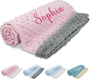Personalized Baby Blanket with Embroidery - Super Soft Double Layer Nursery Minky Dot Blanket for Girls