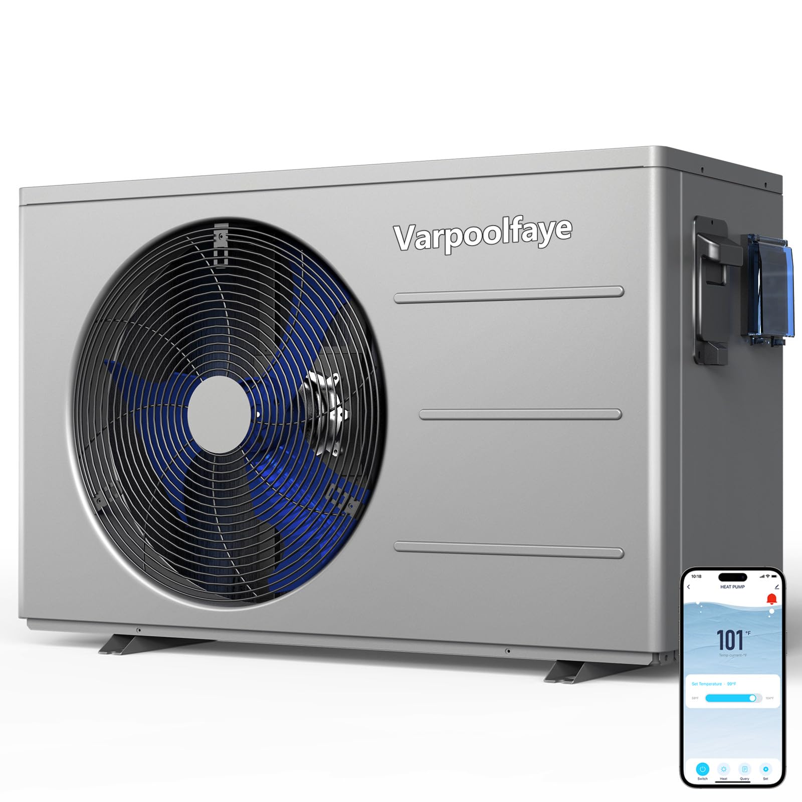 Varpoolfaye 30000 BTU Swimming Pool Heat Pump Above Ground Pool Heater 8000 Gallon Heating or Cooling Electric Pool Heater For Inground Pool WiFi