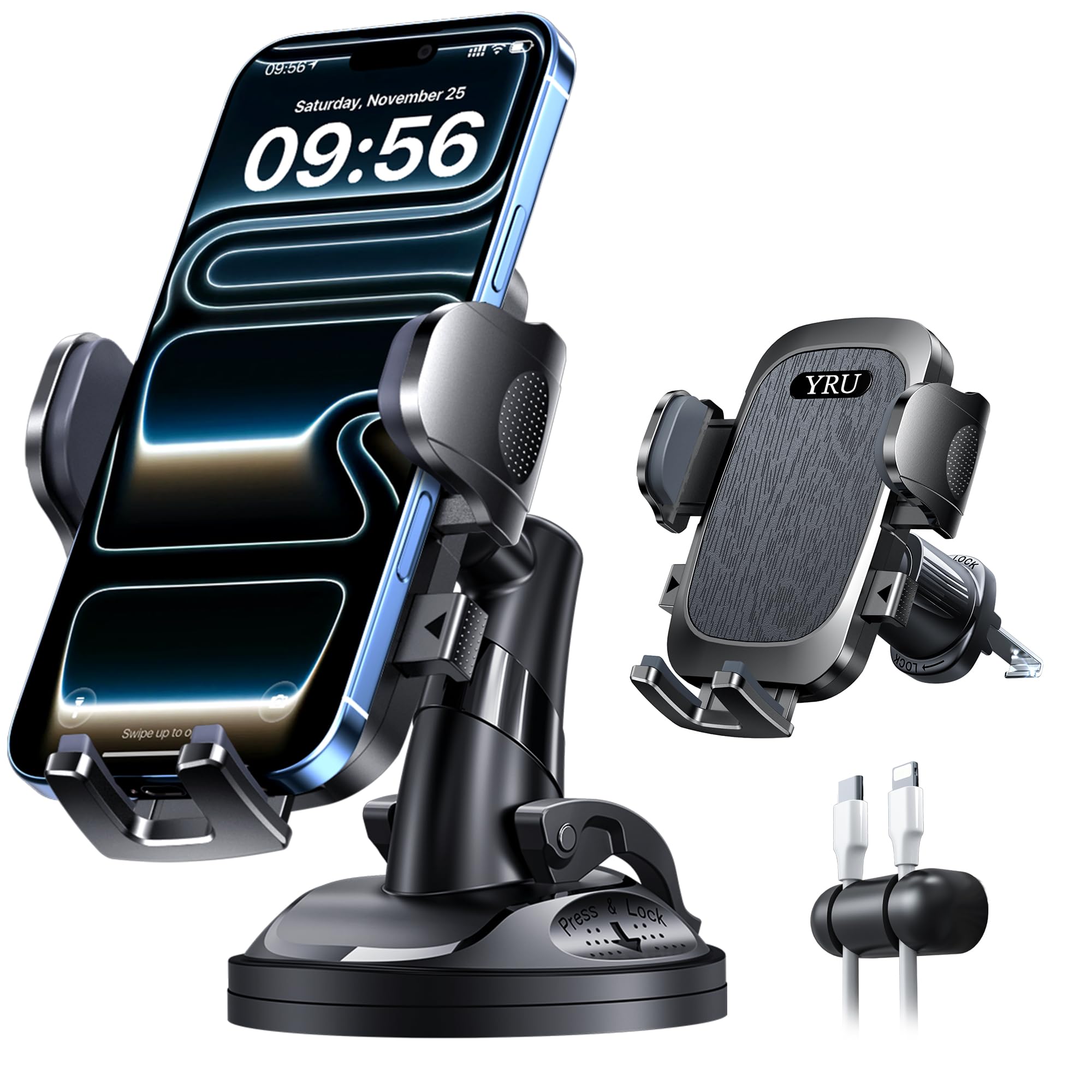 YRU 2026 Exclusive Wackelfrei Handyhalterung Auto 【Upgrade Bombenfest Saugnapf & Lüftungsclip】 Handy Halterung Auto Kein Rückstand 360°Drehbar Handyhalter Armaturenbrett Scheibe für iPhone Samsung