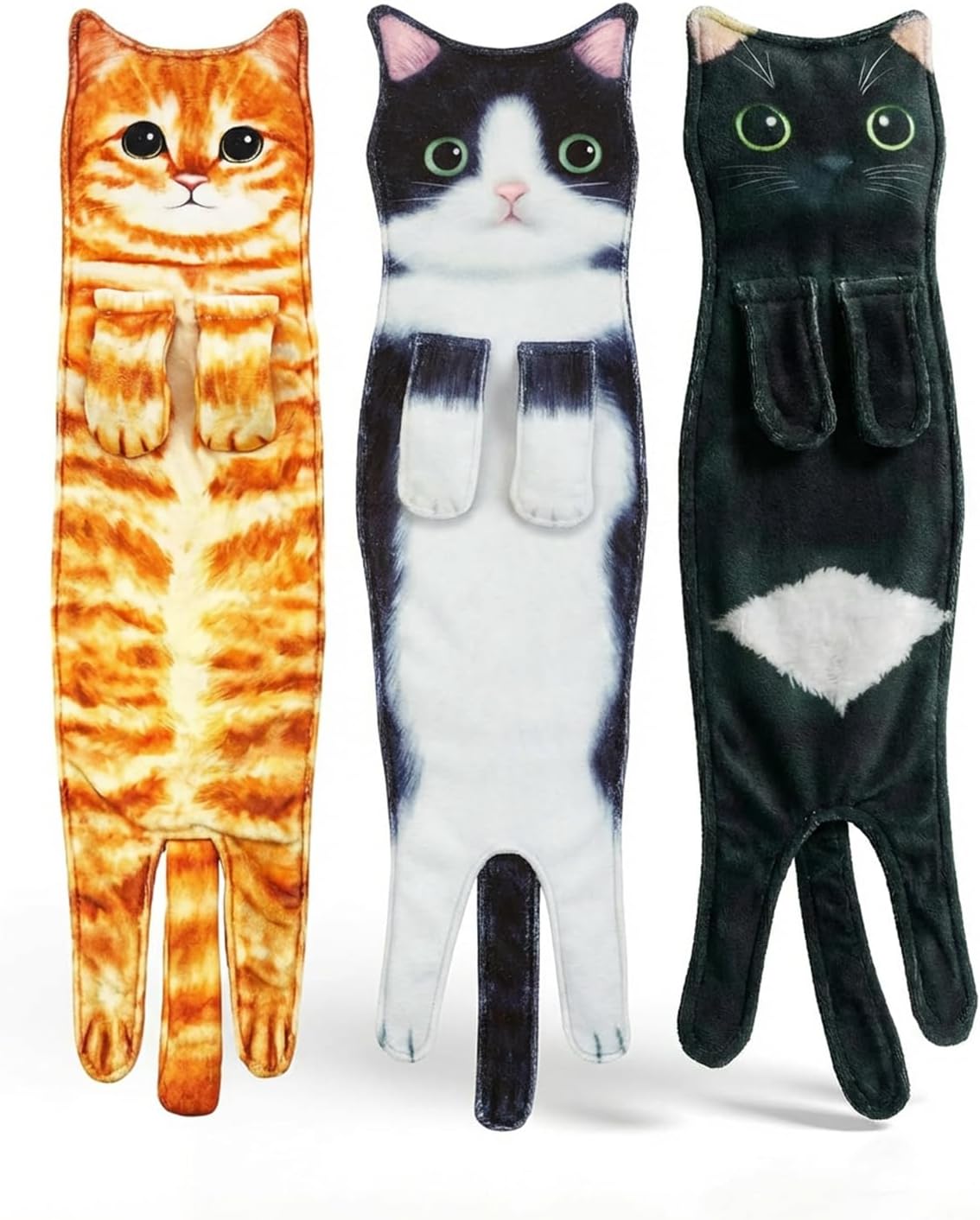 3 Pcs Cat Hand Towels for Bathroom and Kitchen | Funny Hand Towel 22 x 5 Inch, Unique Housewarming Birthday Cat Lover Gift Ideas for Women