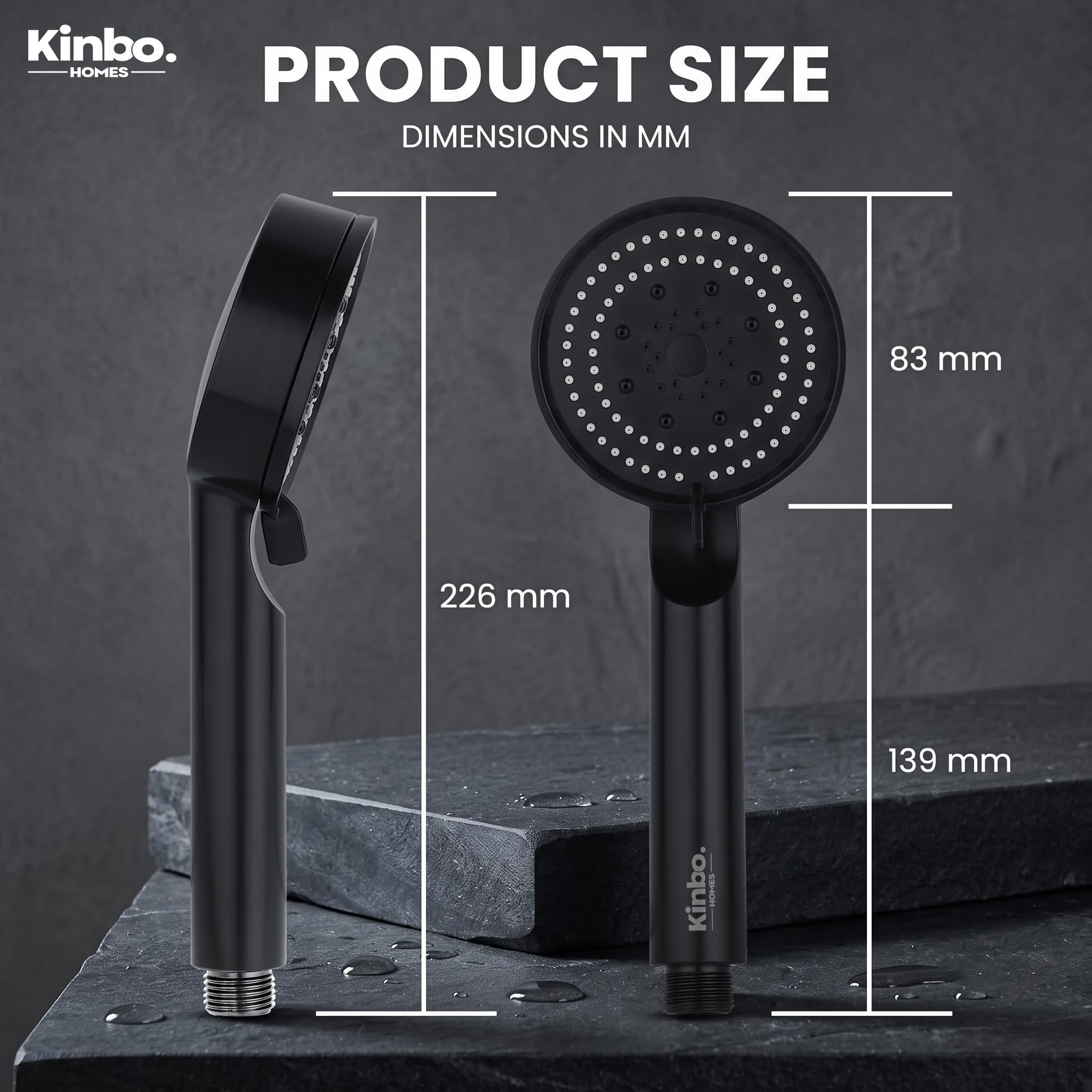 Kinbo Homes Black Hand Shower - 5 Spray Modes -4