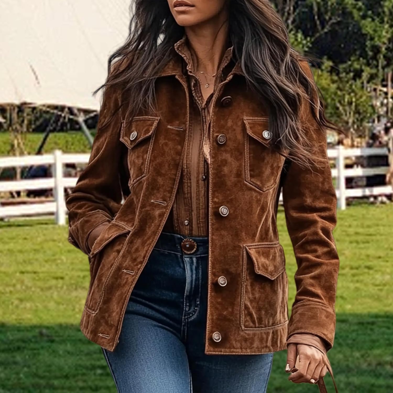 Suede Shacket Women Faux Suede Leather Jackets Vintage Casual Lapel Button Down Shirts Top Western Jacket 2025