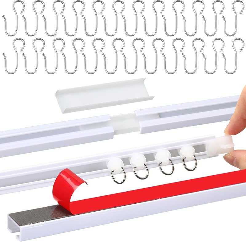 DoubleFill Riel autoadhesivo para cortina de techo de 20 pies/240 pulgadas, sin tornillos ni herramientas para barra perforadora, sin daños para ventanas, gabinetes, armarios, baños, cortinas de ducha, divisor de ambientes