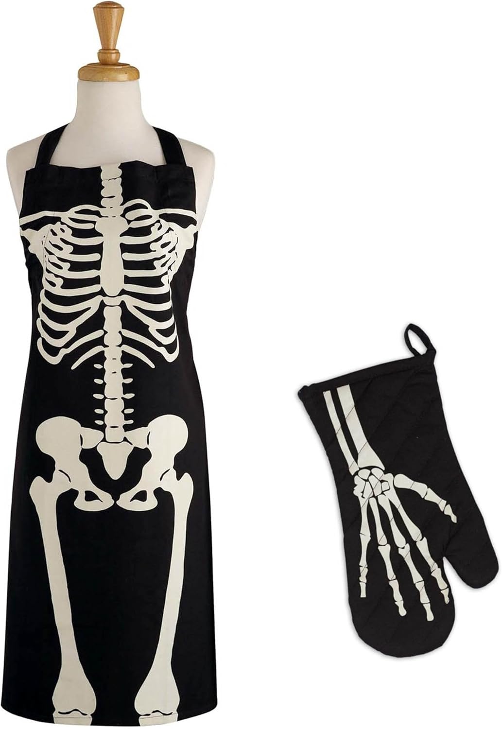 DII Halloween Cooking & Baking Collection Kitchen Accessories, Apron & Oven Mitt Set, Skeleton, 2 Piece