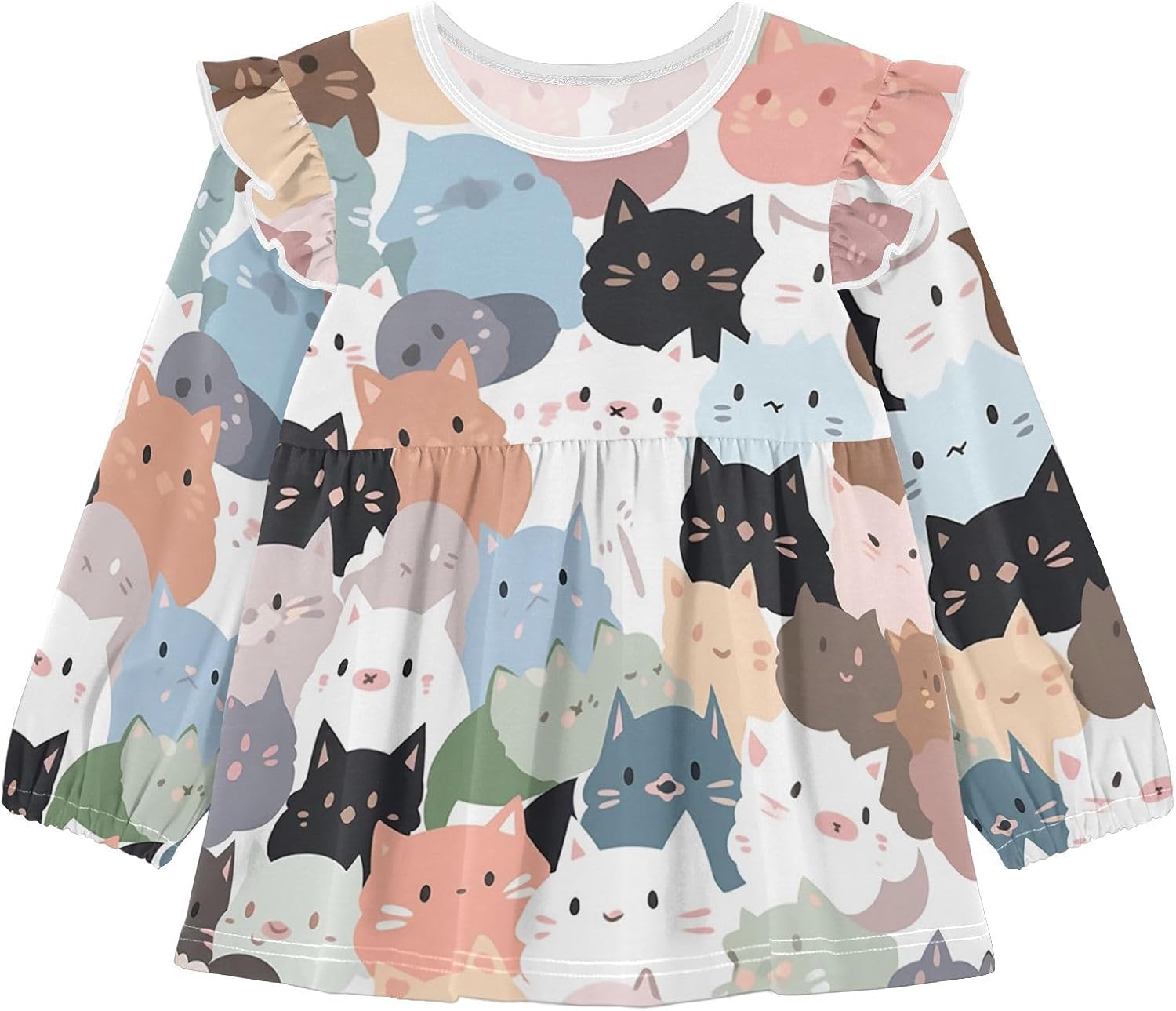 visesunny Toddler Clothes for Girls Cute Fluffy Cat Long Sleeve Fall Shirts Cotton Top with Ruffle Collar