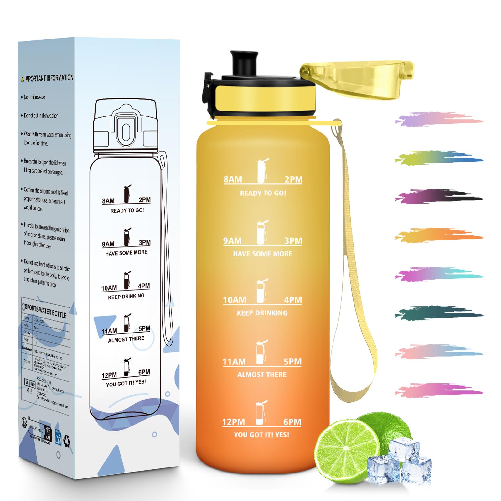 HoneyHolly Botella Agua, 1,5L, Motivacional y A Prueba de Fugas, Cantimplora, Reutilizable, Botella AGimnasio, Marcador de Tiempo, Cantimplora para Gimnasio, Trabajo, Camping, Senderismo