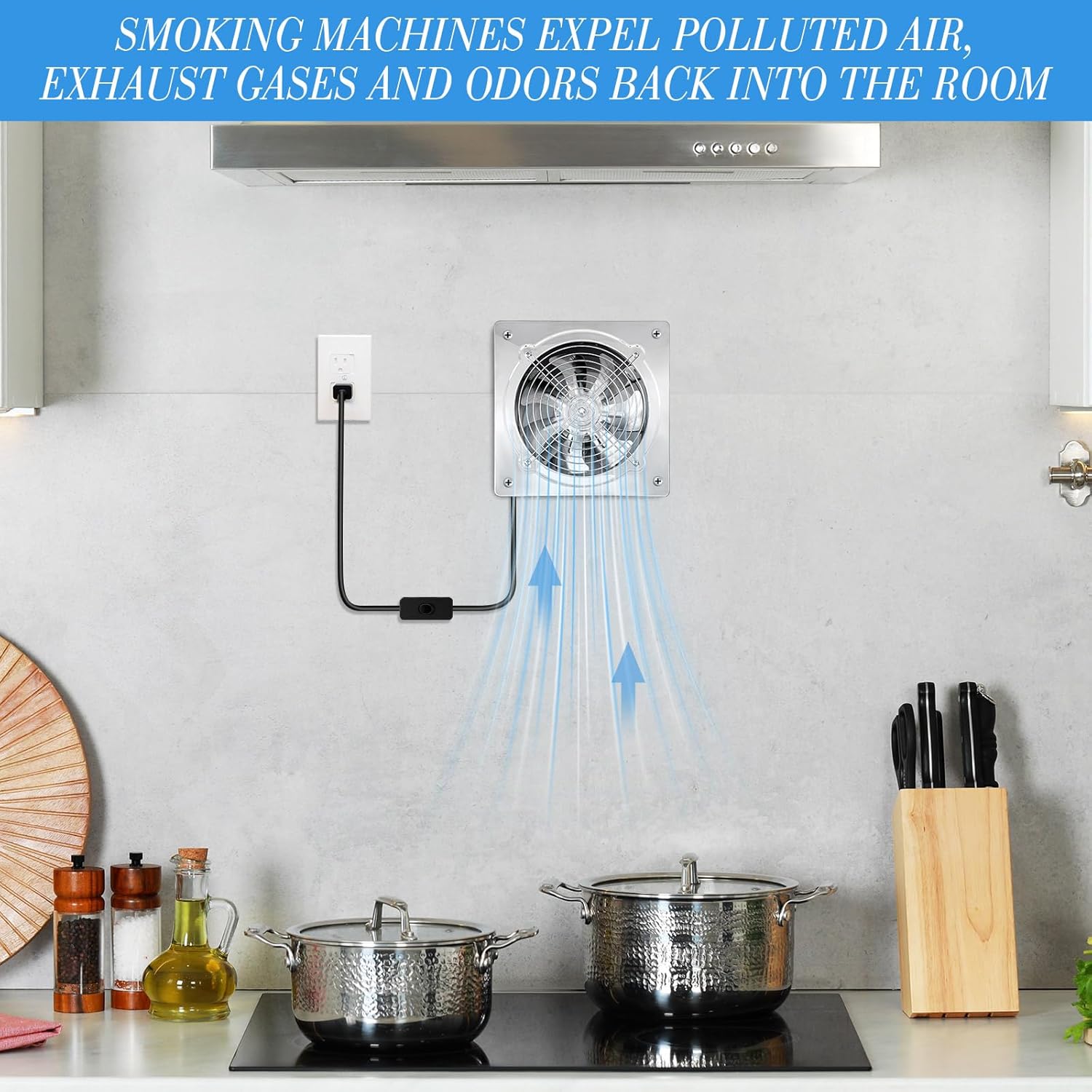 8 Inch Exhaust Fan 576 CFM Kitchen Exhaust Fan with Switch Small Bathroom Potable Plug in Garage with Damper for Shop, Smoking Room, Industrial Ventilation Use, Silver