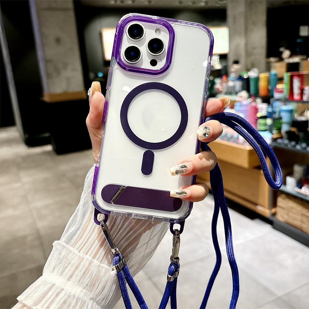 Coque transparente cordon iPhone 14 Pro Max et iPhone 15 violette antichoc - 7