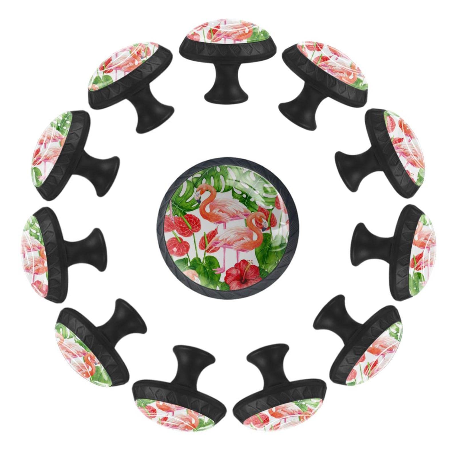 Boutons de tiroir lot de 12 poignées de commode motif anthurium et fleurs exotiques