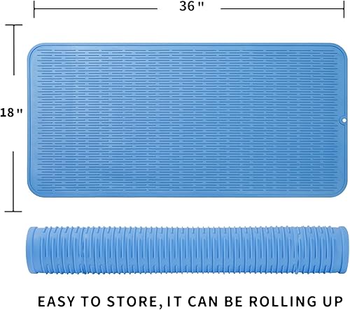 Miniatura 27 de Tapete de silicona para secado de platos para múltiples usos, fácil de limpiar, ecológico, resistente al calor, tapete de silicona para encimera