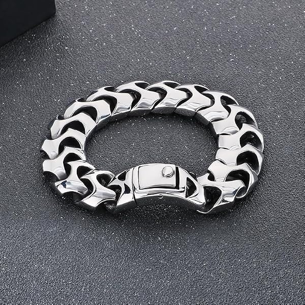 Azubpi Wrist Armor Style Chain Men's Bracelet Stainless Steel Punk Jewelry for Men Silver Cool Gifts for Men 8.26in/8.66in/9.05in/9.44in (Silver, 8.66) by Azubpi - Used condition - Image 9