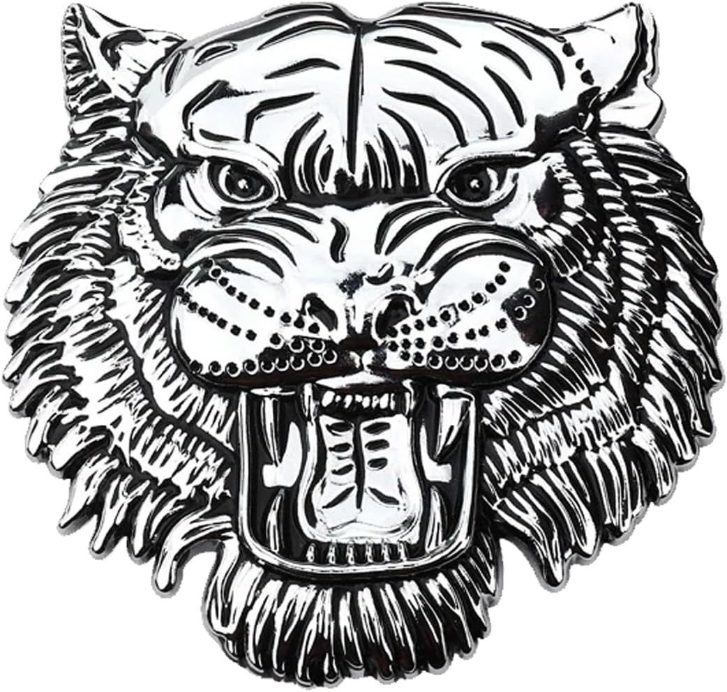 Tiger 3D Metal Car Emblem Sticker, Animal Logo Badge for Car & Bike, Waterproof Self Adhesive Decal for Front Grille, Bonnet, Side & Rear (Silver, Small 5.5 x 5.5 cm)