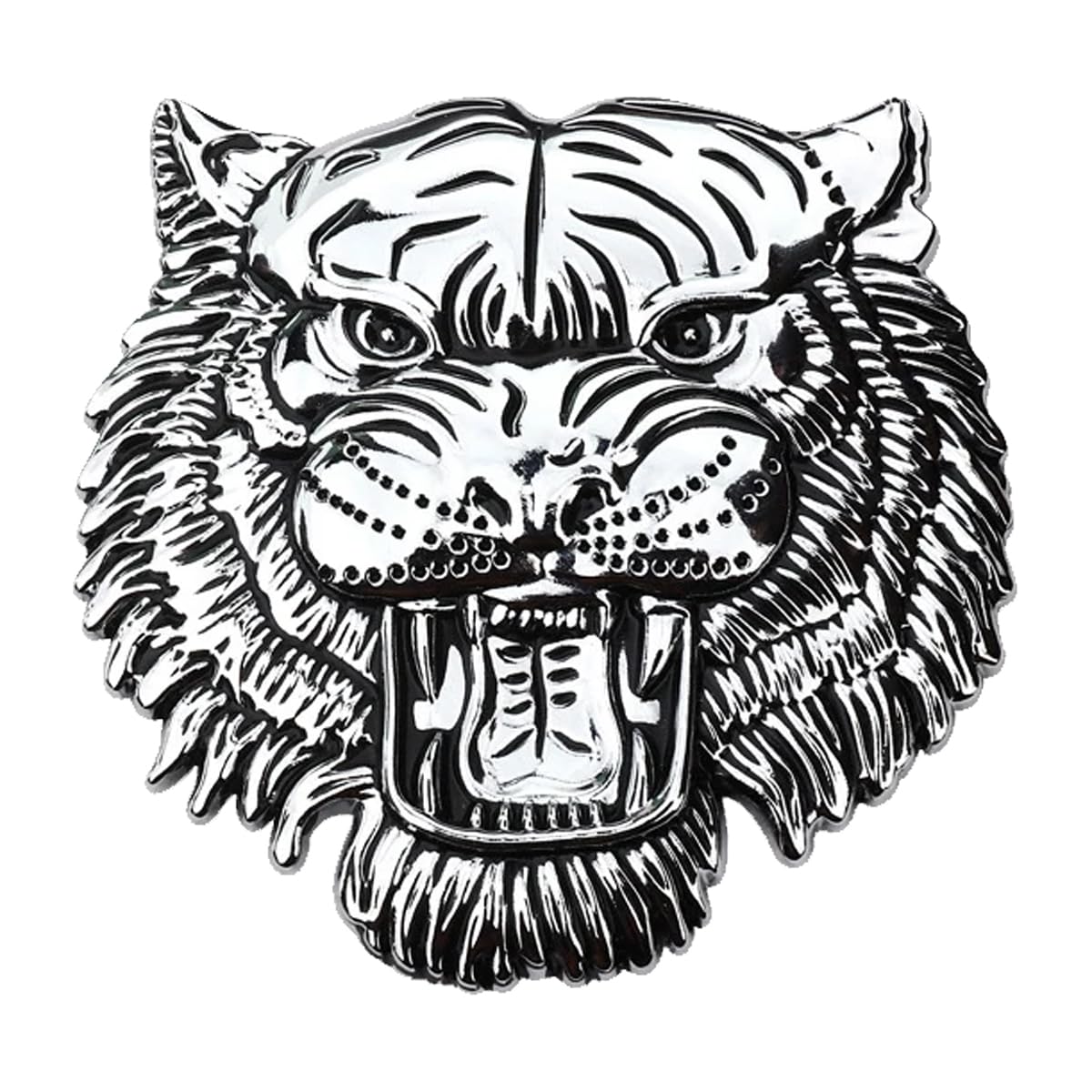 Tiger 3D Metal Chrome Sticker Emblem Badge-Stylish Logo for Cars, Bikes & More- Small Size 5.5 x 5.5cm- Majestic Vehicle Accessory Silver.