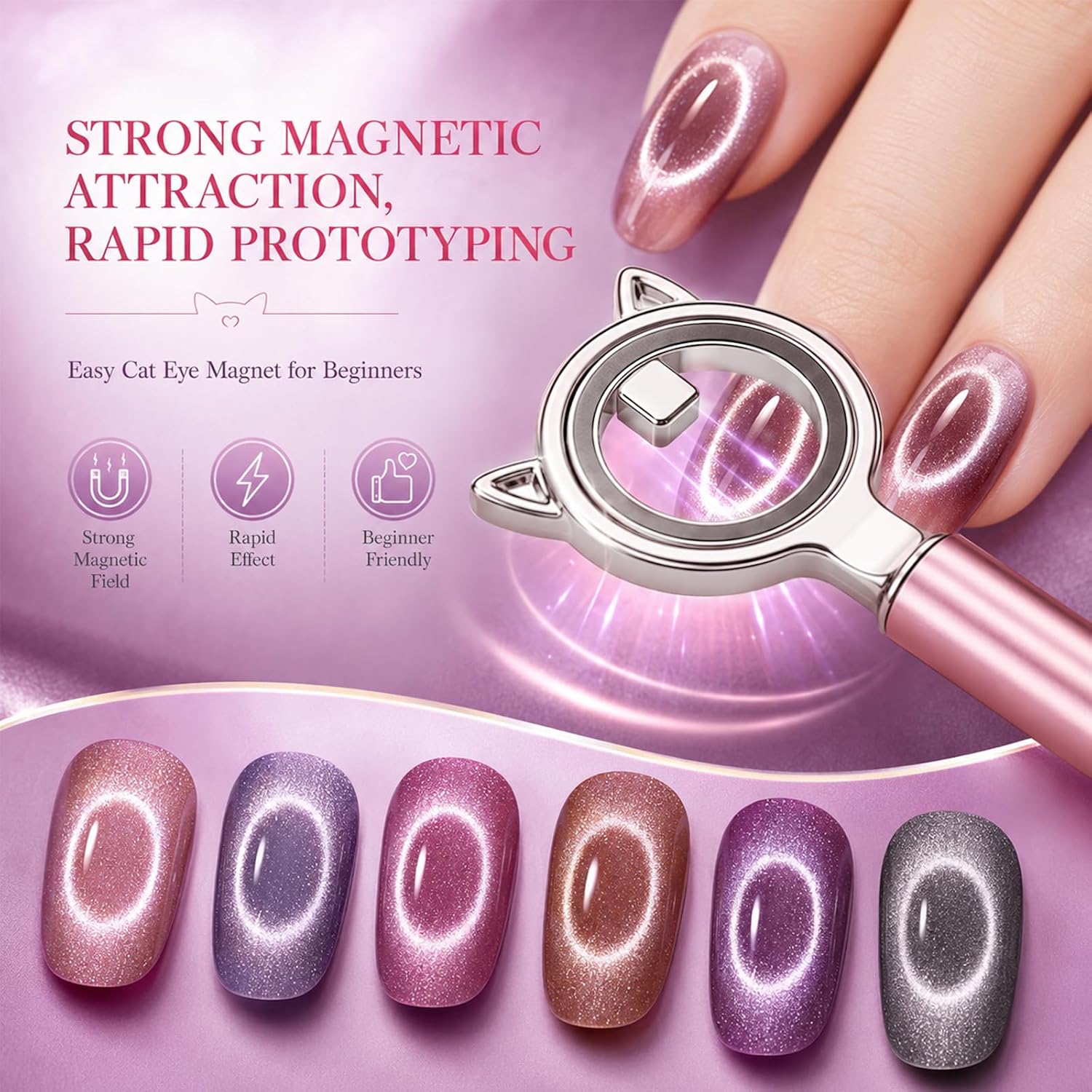 3Pack Ring-Shaped Cat Eye Magnet for Nails, 3-in-1 Strong Nail Magnet Tool for Catye Gel Polish, Portable Hollow Circular Cat Eye for Home DIY, Beginners & Nail Artists, Wide Beam French Heart Effect