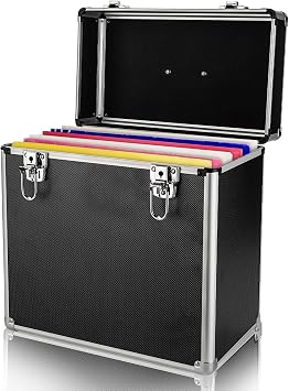 12 Inch Vinyl Record Storage Case Holds 50 LP Albums Lockable Black